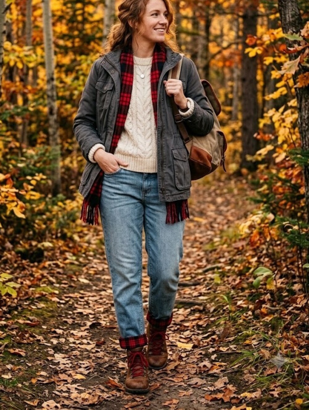 Flannel Lined Boyfriend Jeans Plaid Cuff Warm Cozy Cabin Core Outdoor Denim